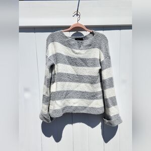 Atmosphere Stripped Sweater | Grey and White | Cuffed Sleeve | Size 8